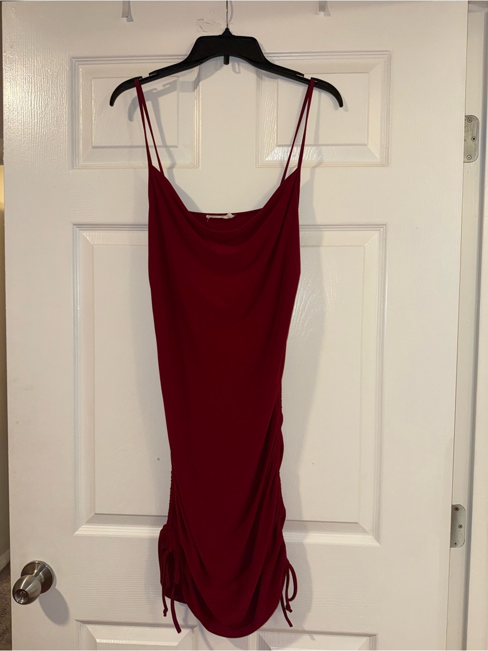 Royal Red Sexy Burgandy Cowl Neck Spaghetti Strap Tie Mini Dress - Size L ❤️